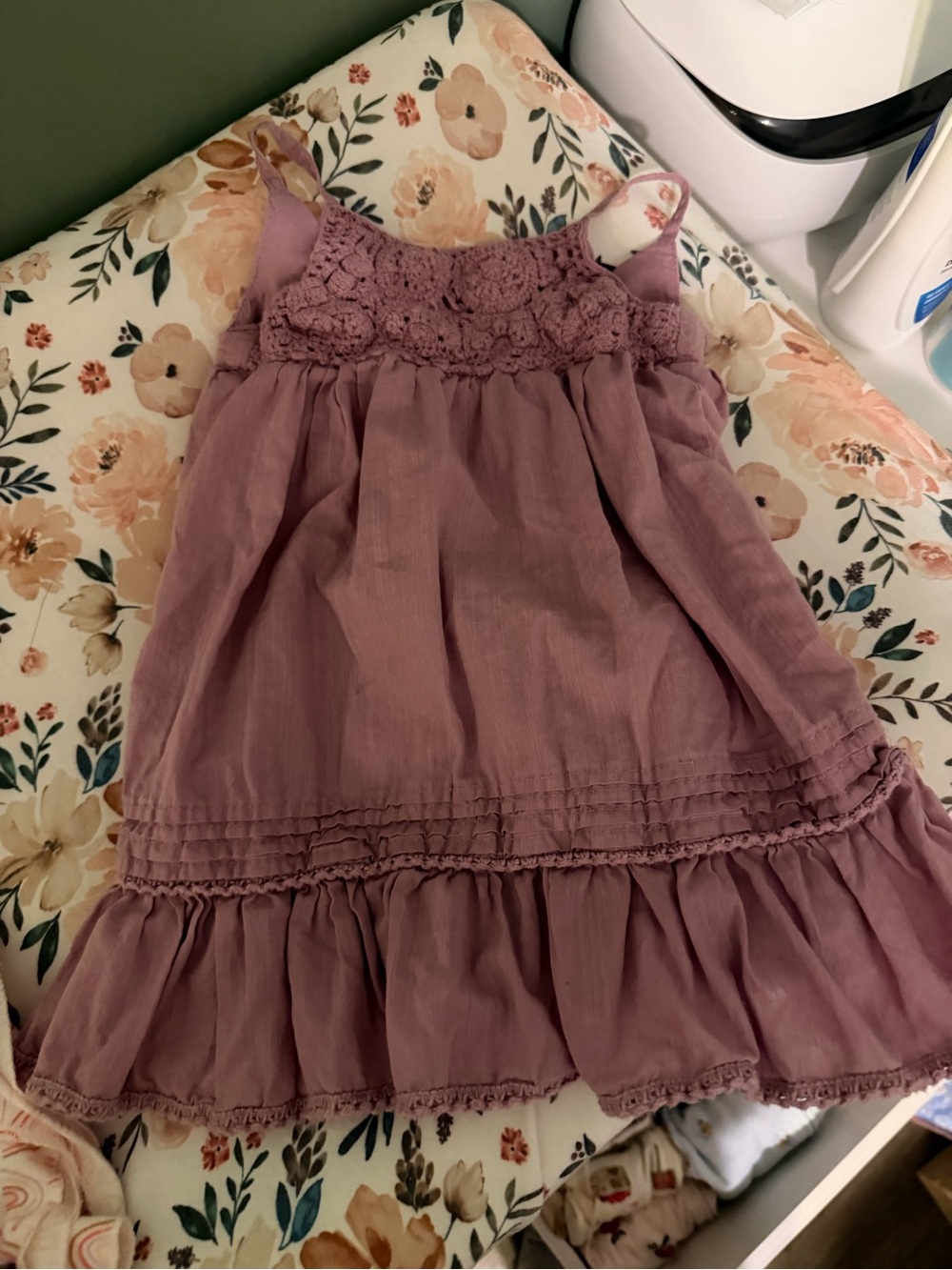 GAP 0-3 Mauve Crochet Yoke Ruffle Summer Dress